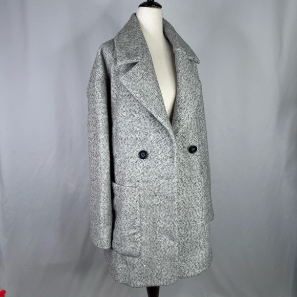 Avec Les Filles boxy tweed coat double breasted grey patch pockets M - Picture 3 of 10